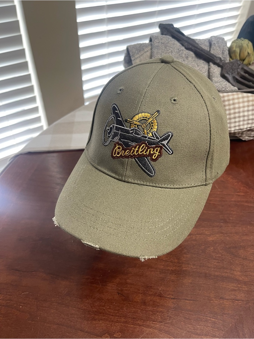 Breitling Watch Logo Army Green Airplane Aviator Distressed Hat Cap New